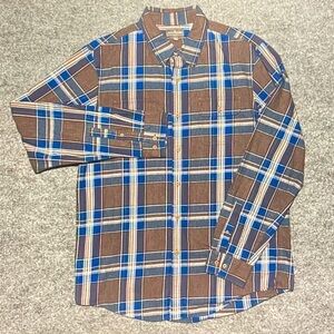 L.L. Bean Men's Casual Brown and Blue Checkered Shirt